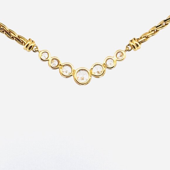 Vintage V Necklace CZ 7-Stone Gold Over Sterling Silver 925, 16", 14.8g Estate - Picture 3 of 10